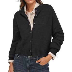 Dames Cardigan met Lange Mouwen en Ronde Hals - Korte Gebreide Trui met Knopen voor Herfst