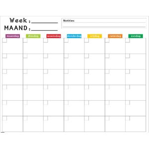Magnetische weekplanner Whiteboard Koelkast - Groot Formaat 50 bij 40 cm – Weekplanner Magnetisch, Familieplanner Whiteboard, School Planbord Inclusief Marker & Wisser & Magneten