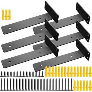 Shelf Holders - Pack of 6 - Floating Shelf Carriers - Invisible Heavy Duty - Corner Wall Mounted - Metal Corner - 75kg Load Capacity - Zwart - Interieur Decoratie