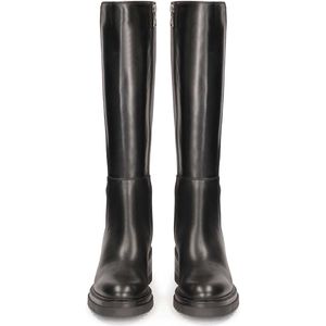 Black leather zip-up boots