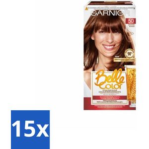 15 x Garnier - Belle Color 50 - Haarkleuring - Mahonie - Permanente Kleur - Haarverf - Permanente Haarkleur - Grijsdekking - Haarverf Mahonie - Haarverf Donkerbruin