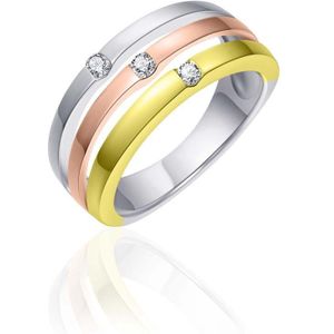 Gisser Jewels Zilver Ring Zilver R051T - R051T-58 - Sieraad - Goudkleurig/Rosé goudkleurig/Wit goudkleurig