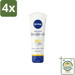 NIVEA - Handcrème - 3-in-1 Q10 Anti-Veroudering - Anti-rimpel - Egaliseert - Hydrateert - 100 ml - Voordeelverpakking - 4 stuks - Anti-aging - Pigmentvlekken
