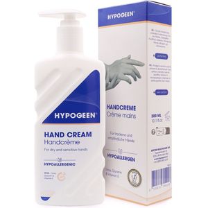 Hypogeen Handcrème - Voor droge handen en gevoelige huid - Snel absorberend, hydraterend en voedend - Beschermt tegen uitdroging, psoriasis en eczeem - Vrij van parfum en kleurstoffen - Met squalaan & melkzuur - Hypoallergeen, pH-neutraal - 300 ml