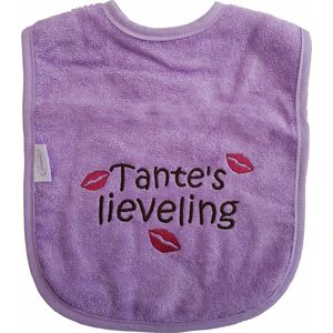 Lavendel kleurige slab met ""Tante's lieveling"" - kraamcadeautje, verjaardag, cadeautje, baby, paars, lila