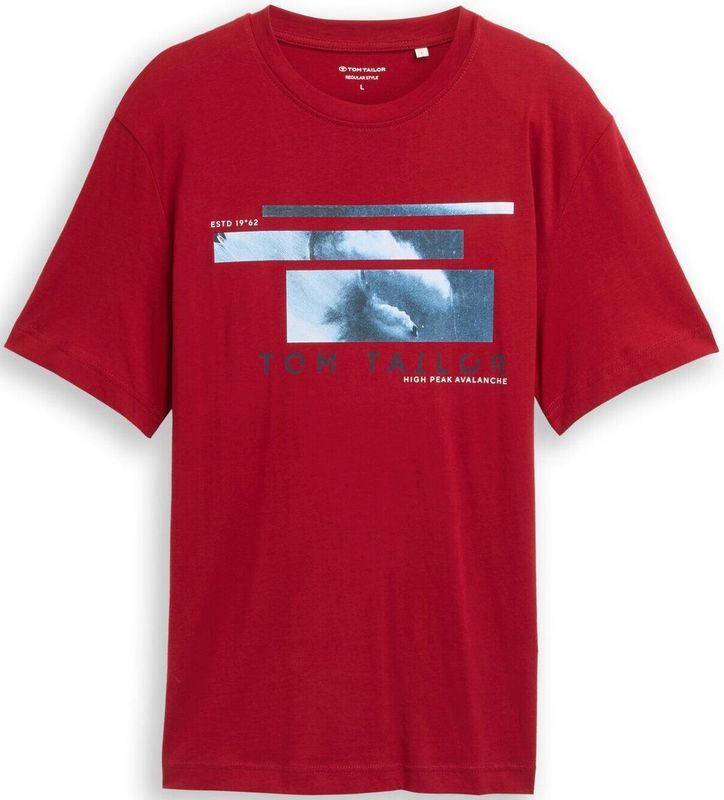 TOM TAILOR - Shirt - Saffier - Lichtblauw - Kersrood - Wit