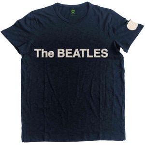 The Beatles - Logo & Apple Heren T-shirt - L - Blauw