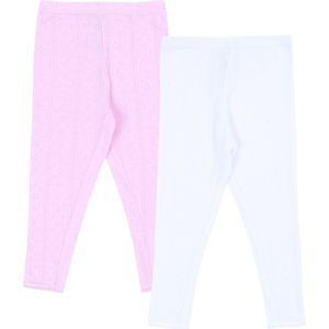 2x Ajour Leggings Roze en Wit