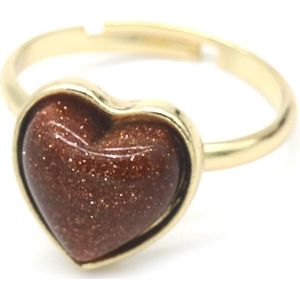 Ring - Hart met Edelsteen - Zandsteen - Goudkleurig