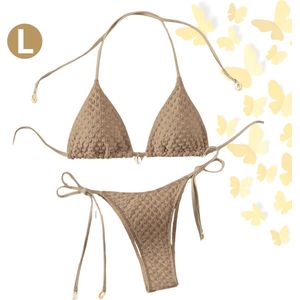 Livano Bikini Dames - Meisjes Bikini - Badpak - Push Up - Vrouwen Badkleding - Zwemmen - Sexy Set - Top & Broekje - Koffiekleur - Maat L