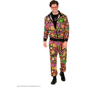 Widmann - Hippie Kostuum - Hippie Paisley Peace Retro Trainingspak Kostuum - Zwart, Multicolor - Medium - Carnavalskleding - Verkleedkleding