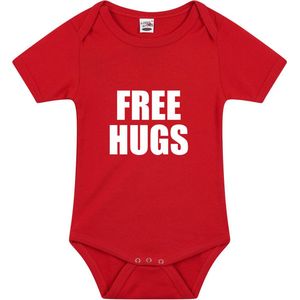 Free hugs tekst baby rompertje rood jongens en meisjes - Kraamcadeau - Babykleding 56