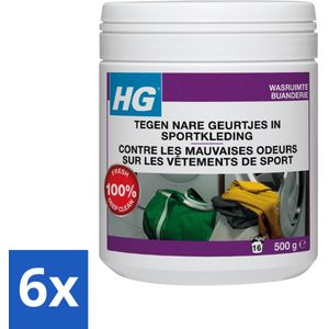 6 x HG Wasmiddel Toevoeging Tegen Nare Geuren In Sportkleding 500 gr - Sportkleding Geurverwijderaar - Wasmiddeltoevoeging - Nare Geurtjes - Sportkleding Geur - Wasmiddel