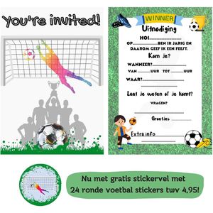 Uitnodiging kinderfeestje - Kinderfeest - Uitnodigingen - Verjaardag - Feest - Eigen design en print - Wenskaart - Voetbal - 20 stuks - A6