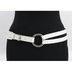 A-Zone Dames afhangriem wit met ringen - dames riem - 4 cm breed - Wit - Echt Leer - Taille: 90cm - Totale lengte riem: 105cm