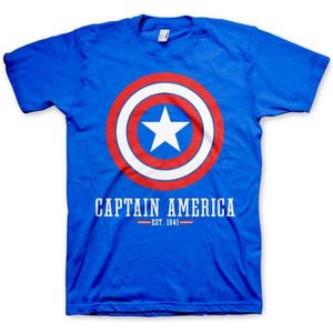 Marvel Captain America Heren Tshirt -S- Logo Blauw