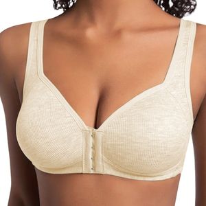 Comfortabele BH met Voorsluiting - Maat S - Beige - Comfort BH Zonder Beugel - Corrigerende BH Met Push Up - Zwangerschaps Bh - Beugelloze Bh - Magic bra - Voorgevormde BH - Ondersteunende BH - Beha dames