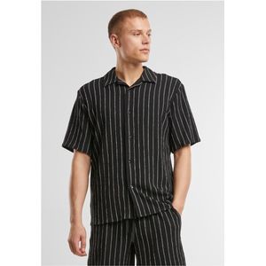 Urban Classics - Striped Crinkle Resort Overhemd - Zwart/Gebroken Wit