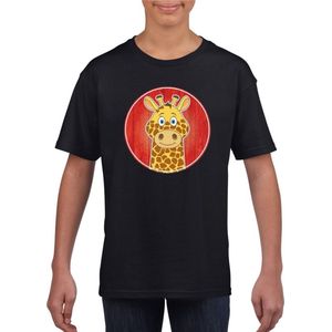 Kinder t-shirt zwart met vrolijke giraffe print - giraffen shirt - kinderkleding / kleding 110/116