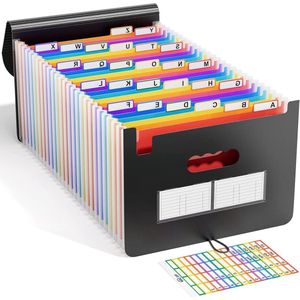 Documentenmap - Sorteermap met regenboogkleuren in accordeonontwerp - A4-formaat - Grote capaciteit - Waterdicht materiaal - 24 vakken - Met deksel