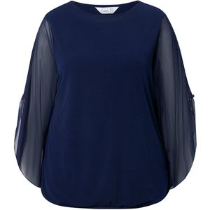 MIAMODA - Dames - Blouse 3/4-mouwen met split - Donkerblauw - Maat 42