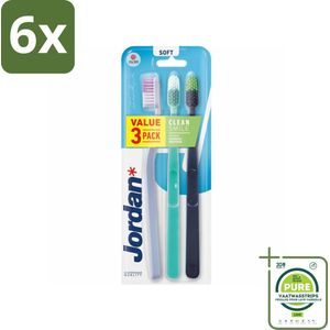 Jordan - Tandenborstel - Clean Smile - Soft - 3 Tandenborstels - Voordeelverpakking - 6 stuks - Zachte tandenborstel - Tandenborstel ergonomisch