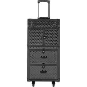 Make-up Koffer – Make-up Trolley – Cosmetica Organizer – Make-up Case – Make-up Trolley Op Wielen – 4 Lagen Indeling – Duurzaam Aluminium Zwart