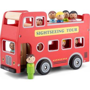New Classic Toys Houten Speelgoedvoertuig City Tour Bus - Inclusief Chauffeur en Acht Passagiers