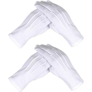 2 paar witte gestikte kliksluiting handschoenen voor carnaval heren kostuum catering bewaking evenementen smoking