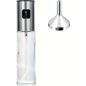 Olie sprayer - Luxe olie sprayer - Cooking spray - Roest vast staal - Oliefles - Barbecue accesoires - Glazen oliekan - Glas - Met trechter - 200 ml