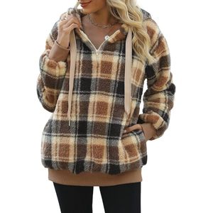 Oversized Sherpa Pullover Hoodie met Zakken - Fuzzy Fleece Sweatshirt in Bruin