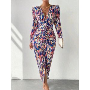 Sexy elegant corrigerende lange maxi jurk met kleurverloop maat L