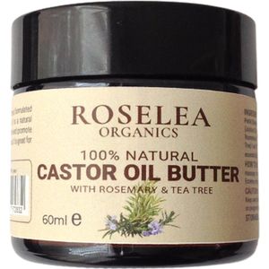 Roselea Organics - Castorolie met Rozemarijn & Tea tree veelzijdige Balsem - 100 % PUUR - Anti-infectieus en schimmelwerend voor de huid - Vermindert bruine vlekken en gekleurde littekens - Behandel eczeem, psoriasis, dermatitis, spierpijn - 60g.