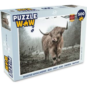 Puzzel Schotse Hooglander - Bos - Mist - Koe - Dieren - Natuur - Legpuzzel - Puzzel 500 stukjes