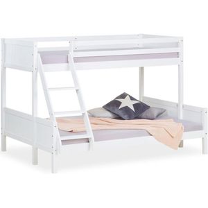Kinderbed stapelbed 2 kinderen 90x200 en 140x200 hoogslaper wit bedframe