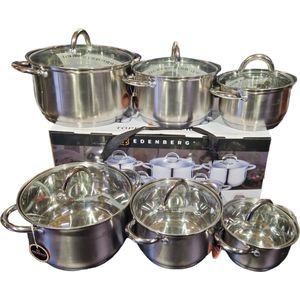 Edenberg pannenset 12 delig - pannenset inductie - gas - keramisch - pannen - koude handvaten - kookpotten - pottenset - kookpannenset inductie