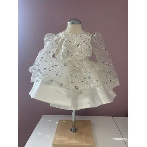 Feestjurk-feestkleding-jurk-kleedje-wit-glitter-lange mouwen-communie-bruidsmeisje-bruidskleding-meisje-girl-avondjurk-fotoshoot-jurk Misty (mt 140/146)