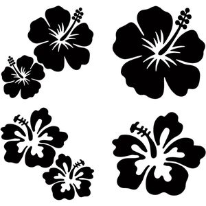 Hibiscus Bloem Autosticker Groot Formaat, Set van 4 Autostickers voor SUV en Laptop - Hawaiiaanse Bloem Zonwering, Zelfklevend en Zwart