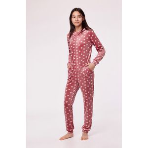 Woody Studio onesie velours meisjes/dames - roze - bolletjes - 232-12-YOB-V/956 - maat 128