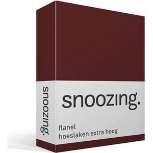 Snoozing - Flanel - Hoeslaken - Extra Hoog - Eenpersoons - 80/90x200 cm - Aubergine