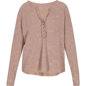 Usha - BLUE LABEL - Shirt - Lichtbruin - Lange Mouw - Henley Hals