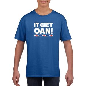 Blauw t-shirt met Friese uitspraak It Giet Oan voor jongens en meisjes - Fryslan elfstedentocht shirts 122/128