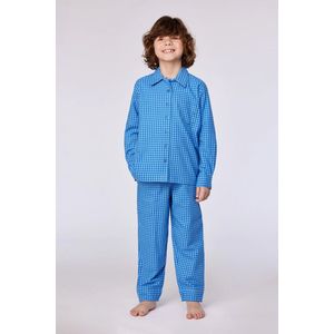 Woody pyjama jongens/heren doorknoop - blauw geruit - 252-10-QWA-W/953 - maat 104