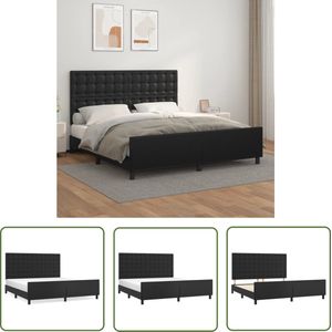 The Living Store Bedframe - Zwart kunstleer - Verstelbaar hoofdeinde - Stabiele poten - Multiplex lattenbodem - Comfortabele ondersteuning - 203x186x118/128 cm - Geschikt voor matras 180x200 cm