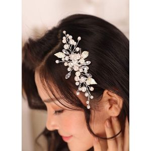 Parel en witte bloem haar kam - haaraccessoire voor bruiden