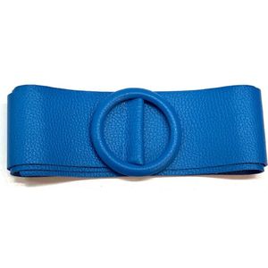 Blauwe Brede Leren Riem Ronde Gesp - Taille Riem - Leer Leder - Brede Dames Riemen Ceinturen - Royal Blue