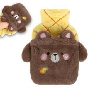 Imitatiebont warmwaterfles - 1 liter rubberen warmwaterzak voor huisdieren - ideaal cadeau - bruin/geel