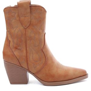 SmileFavorites® Dames Cowboylaarzen met Hak Kort - Camel - Imitatieleer - Maat 38