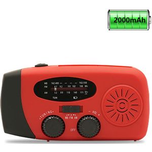 PULUZ 1 Stuk Rode Noodradio - 2000mAh Europese Versie - 3 LED Zaklampen - Handmatig Opwindbare Radio - Zonne-energie Noodoplader