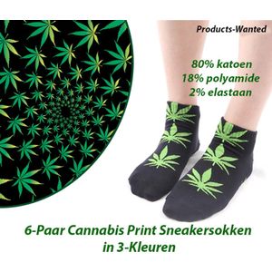 6-Paar Cannabis Print Sneakersokken in 3-Kleuren (40-46)